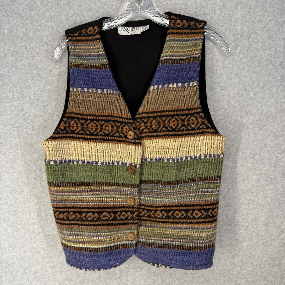 Tangibles Woven Southwestern Vest Womens M Lined Button Front Boho - Picture 5 of 5